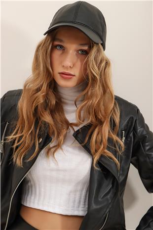 Kadın Siyah Suni Deri Şapka ALC-A2404