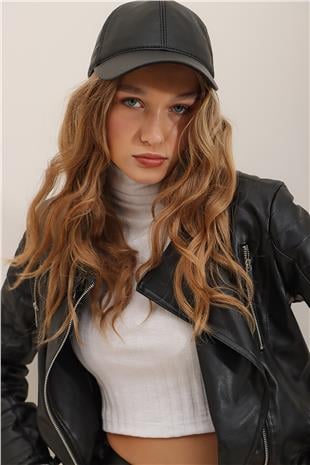 Kadın Siyah Suni Deri Şapka ALC-A2404