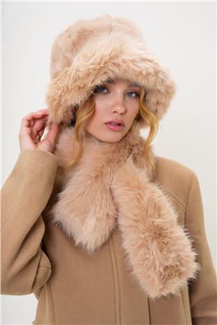 Kadın Camel Suni Kürk Bucket Şapka ALC-X13255