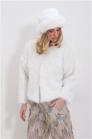 Kadın Beyaz Suni Kürk Şapka ALC-X11423