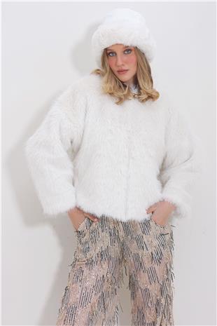 Kadın Beyaz Suni Kürk Şapka ALC-X11423