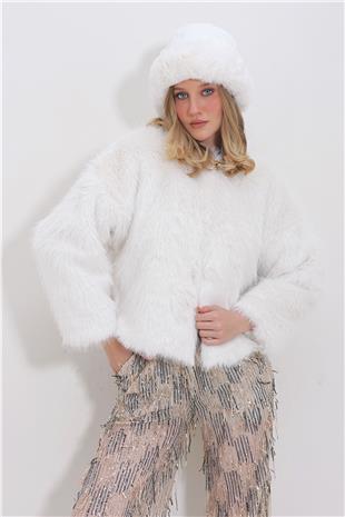 Kadın Beyaz Suni Kürk Şapka ALC-X11423