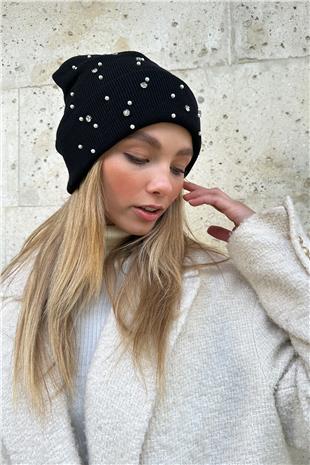 Kadın Siyah Taş İşlemeli Bere ALC-X11286