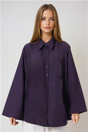Kadın Mor Tek Cepli İspanyol Kol Oversize Gömlek VS01016