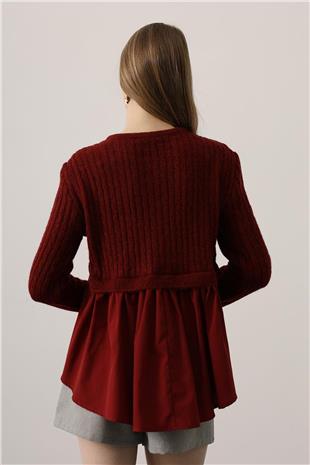 Kadın Bordo Triko Panel Detaylı Katmanlı Bluz VS01249