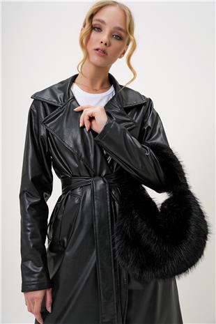 Kadın Siyah Tüylü Suni Kürük Omuz Çantası ALC-X13247