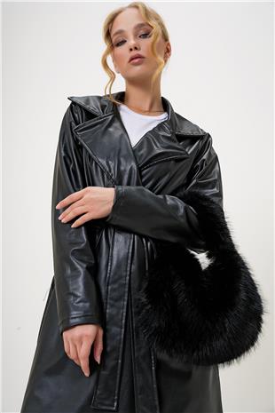 Kadın Siyah Tüylü Suni Kürük Omuz Çantası ALC-X13247