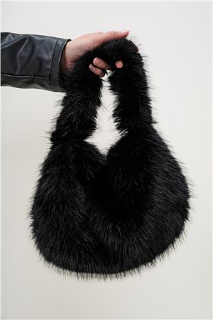 Kadın Siyah Tüylü Suni Kürük Omuz Çantası ALC-X13247