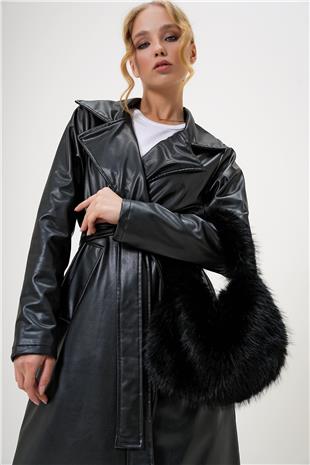 Kadın Siyah Tüylü Suni Kürük Omuz Çantası ALC-X13247