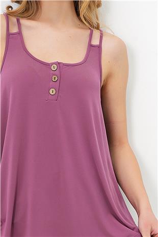 Kadın Gül Kurusu U Yaka Çapraz Askılı Düğme Detaylı Sandy Kloş Kesim Bluz ALC-X13515