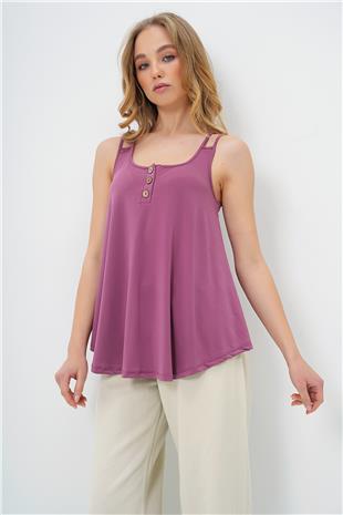 Kadın Gül Kurusu U Yaka Çapraz Askılı Düğme Detaylı Sandy Kloş Kesim Bluz ALC-X13515