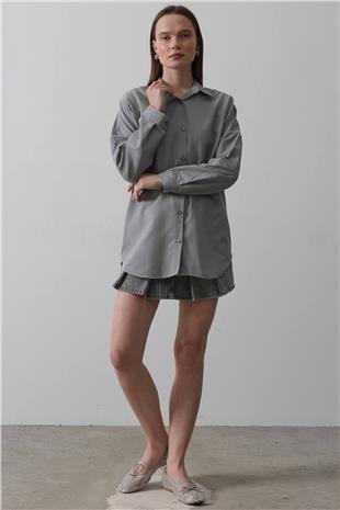 Kadın Gri Uzun Kol Gömlek VS00541