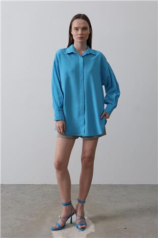 Kadın Turkuaz Uzun Kol Gömlek VS00541
