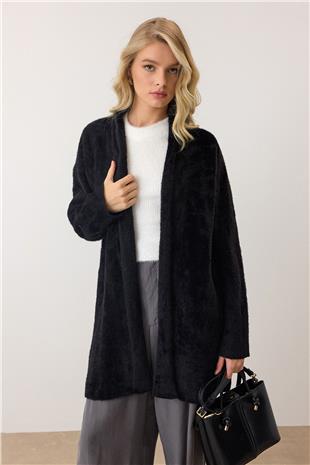 Kadın Siyah Uzun Kollu Tüylü Triko Hırka VS00924