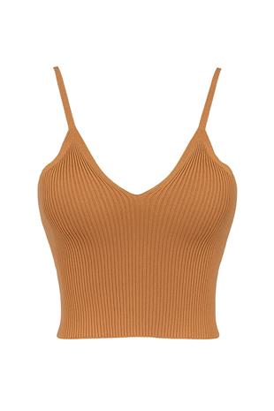 Kadın Bisküvi V Yaka Askılı Crop Triko Örme Bluz ALC-X10041