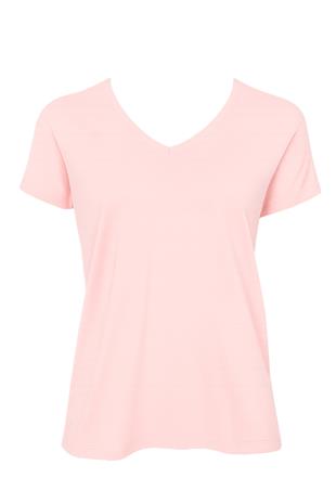 Kadın Pudra V Yaka Basic T-Shirt ALC-1045-A