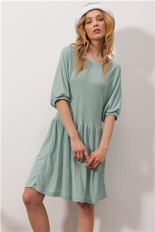 Yarasa Kol Scatter Elbise - Çağla Yeşili