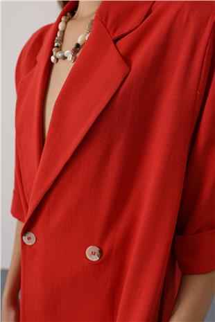 Kadın Kırmızı Yarım Kol Oversize Yırtmaçlı Ceket VS00627