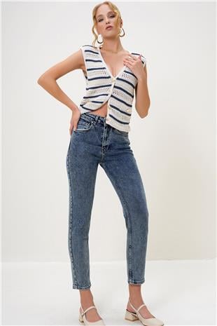 Kadın Mavi Yüksek Bek Mom Jean ALC-X13171