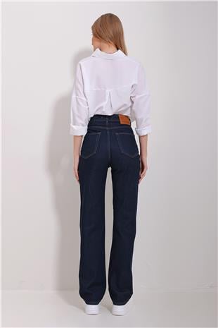 Kadın Koyu Lacivert Yüksek Bel 5 Cepli Wide Leg Palazzo Pantolon ALC-X11470