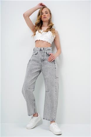 Kadın Gri Yüksek Bel Baggy Balloon Jean ALC-X12557