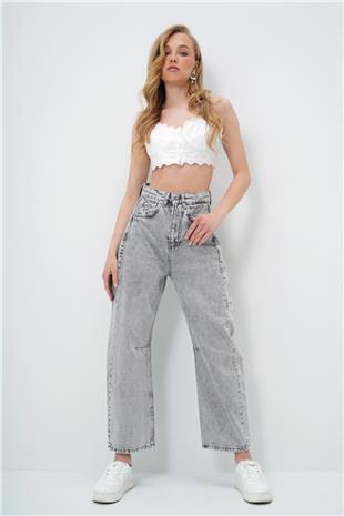Kadın Gri Yüksek Bel Baggy Balloon Jean ALC-X12557