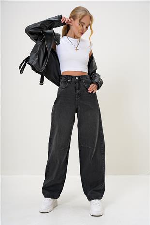 Kadın Siyah Yüksek Bel Baggy Balloon Jean ALC-X12557