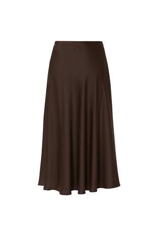 Kadın Acı Kahve Yüksek Bel Basic Saten Etek VS01031