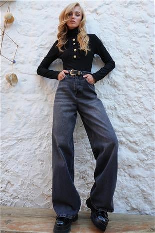 Kadın Antrasit Yüksek Bel Buggy Jean Pantolon ALC-X14477