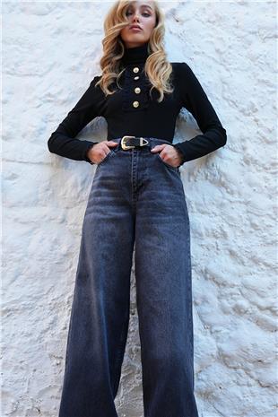 Kadın Antrasit Yüksek Bel Buggy Jean Pantolon ALC-X14477