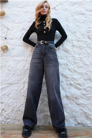 Kadın Antrasit Yüksek Bel Buggy Jean Pantolon ALC-X14477