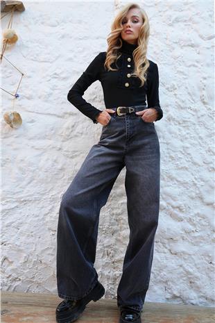 Kadın Antrasit Yüksek Bel Buggy Jean Pantolon ALC-X14477