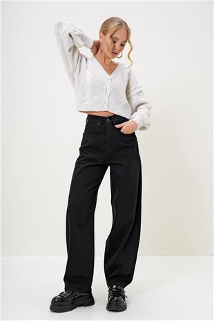 Kadın Siyah Yüksek Bel Buggy Kesim Jean Pantolon ALC-X13173