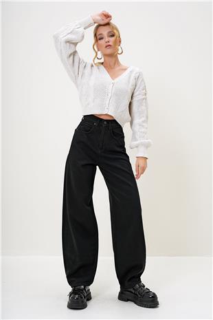 Kadın Siyah Yüksek Bel Buggy Kesim Jean Pantolon ALC-X13173