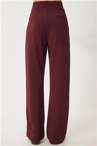 Kadın Bordo Yüksek Bel Çift Cepli Pileli Cırt Kapamalı Palazzo Pantolon ALC-X10753