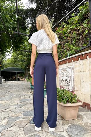 Kadın Lacivert Yüksek Bel Çift Cepli Pileli Cırt Kapamalı Palazzo Pantolon ALC-X10753