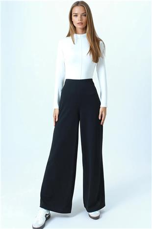 Kadın Siyah Yüksek Bel Fermuar Kapamalı Palazzo Pantolon VS01030