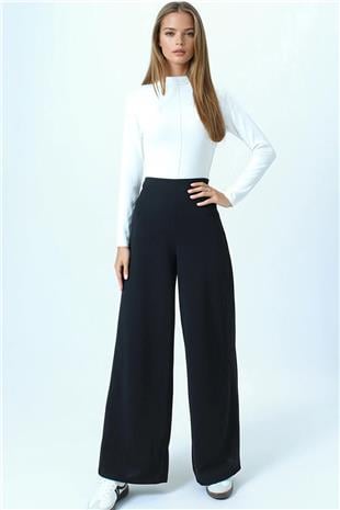 Kadın Siyah Yüksek Bel Fermuar Kapamalı Palazzo Pantolon VS01030