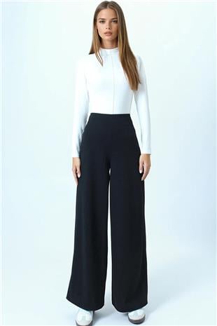 Kadın Siyah Yüksek Bel Fermuar Kapamalı Palazzo Pantolon VS01030