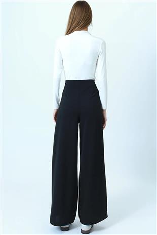 Kadın Siyah Yüksek Bel Fermuar Kapamalı Palazzo Pantolon VS01030