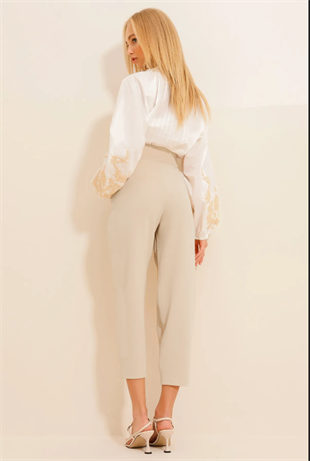 Kadın Bej Yüksek Bel Havuç Pantolon ALC-X11148