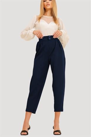 Kadın Lacivert Yüksek Bel Havuç Pantolon ALC-X11148