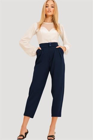 Kadın Lacivert Yüksek Bel Havuç Pantolon ALC-X11148