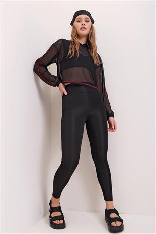 Kadın Siyah Yüksek Bel Toparlayıcı Etkili Disco Tayt ALC-X6890