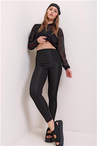 Kadın Siyah Yüksek Bel Toparlayıcı Etkili Disco Tayt ALC-X6890