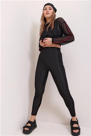 Kadın Siyah Yüksek Bel Toparlayıcı Etkili Disco Tayt ALC-X6890