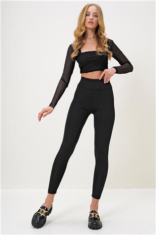 Kadın Siyah Yüksek Bel Toparlayıcı Tayt ALC-X13169