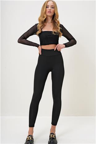 Kadın Siyah Yüksek Bel Toparlayıcı Tayt ALC-X13169