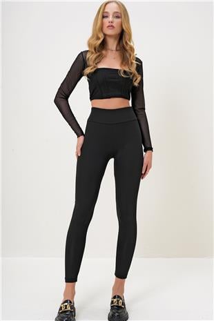 Kadın Siyah Yüksek Bel Toparlayıcı Tayt ALC-X13169