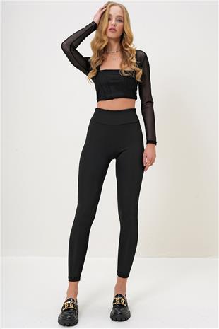Kadın Siyah Yüksek Bel Toparlayıcı Tayt ALC-X13169